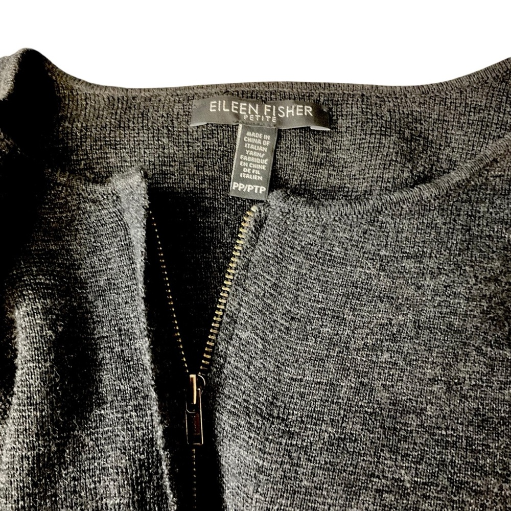 EILEEN FISHER sz X Small P Wool Peplum Sweater Hidden Full Zip Pleats Charcoal - Picture 6 of 8